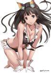  1girl :3 bikini black_bikini black_eyes black_hair breasts gloves goggles goggles_on_head granblue_fantasy jessica_(granblue_fantasy) long_hair looking_at_viewer sakiyamama solo swimsuit white_gloves 