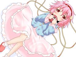  1girl blush eyeball hairband heart komeiji_satori natsu_no_koucha pink_hair pink_skirt red_eyes short_hair simple_background skirt solo third_eye touhou white_background 