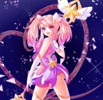  1girl alternate_costume alternate_hair_color alternate_hairstyle ass breasts elbow_gloves from_behind gloves highres league_of_legends long_hair looking_back luxanna_crownguard magical_girl open_mouth pink_hair sanso_(sansopyo) smile solo star star_guardian_lux thigh-highs tiara twintails violet_eyes white_gloves zettai_ryouiki 