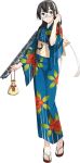  1girl bag black_hair blue_eyes fujikawa glasses hairband japanese_clothes kantai_collection kimono long_hair official_art ooyodo_(kantai_collection) smile yukata 