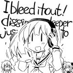  3girls afterimage burei_runa chestnut_mouth chibi commentary_request english glasses headbanging headphones highres ichinose_futaba kohana_rin linkin_park long_hair lyrics moesaki_ichigo monochrome motion_lines multiple_girls o_o pun school_uniform serafuku sketch sore_ga_seiyuu! text trembling twintails white_background |_| 