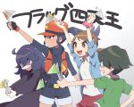  1boy 3girls agata_(agatha) ahoge al_bhed_eyes bags_under_eyes baseball_cap belt black_hair brown_hair fingerless_gloves glasses gloves hat hex_maniac_(pokemon) jacket lass_(pokemon) long_hair messy_hair multiple_girls npc pale_skin pkmn_ranger_(pokemon) pokemon pokemon_(game) pokemon_oras ponytail purple_hair school_kid_(pokemon) secret_base skirt sparkle sweater translation_request vest violet_eyes 