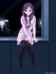  1998 artist_name brown_hair character_request city claret_(beniya) copyright_request dated long_hair pantyhose window 