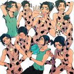  black_hair blue_eyes casual character_sheet dog jojo_no_kimyou_na_bouken puppy rykiel short_ponytail spots yyy246 