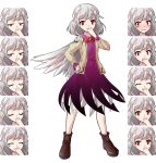  1girl :d :o ^_^ blush boots closed_eyes crying d: dairi dress expressions finger_to_mouth jacket kishin_sagume legacy_of_lunatic_kingdom open_mouth red_eyes silver_hair single_wing smile solo tachi-e tears touhou wings 