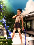  1boy black_hair child flower hertz_(tsuquart) jojo_no_kimyou_na_bouken kuujou_joutarou shorts solo suspenders younger 