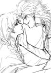  2girls anna_(frozen) braid dark_persona earrings elsa_(frozen) eye_contact frozen_(disney) highres incest incipient_kiss jewelry looking_at_another monochrome multiple_girls noiresplendence siblings sisters sketch smirk yuri 