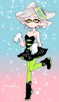  1girl artist_name character_name detached_collar earrings gloves green_legwear hotaru_(splatoon) jewelry l_hakase mole mole_under_eye pantyhose pointy_ears solo splatoon white_gloves 