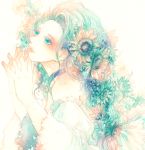  1girl blue_eyes cherie_polnareff flower hair_flower hair_ornament jojo_no_kimyou_na_bouken solo sunflower traditional_media ura_(mukimeineko) watercolor_(medium) 