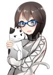  1girl black_hair cat glasses grey_eyes hayasui_(kantai_collection) kantai_collection nekobaka short_hair solo turtleneck 
