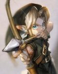  1boy aoki_(fumomo) arrow blonde_hair blue_eyes bow_(weapon) foreshortening hat link male_focus pointy_ears solo the_legend_of_zelda weapon younger 