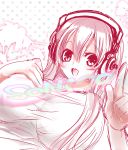  1girl blush breasts character_name headphones highres large_breasts long_hair looking_at_viewer maronie. monochrome nitroplus open_mouth pink_hair sketch smile solo super_sonico 