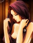  1girl breasts dragon_age dragon_age:_origins esther from_side hooded_cloak leliana_(dragon_age) looking_at_viewer original redhead short_hair solo 