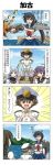  4koma admiral_(kantai_collection) akebono_(kantai_collection) bell blank_eyes comic commentary_request firing hair_bell hair_ornament hat highres isonami_(kantai_collection) kako_(kantai_collection) kantai_collection messy_hair midriff mountain murakumo_(kantai_collection) nose_bubble ocean rappa_(rappaya) sailor_dress shota_admiral_(kantai_collection) sleeping translation_request turret uniform 