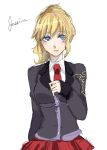  1girl blonde_hair blue_eyes character_name necktie ponytail sketch skirt sofy umineko_no_naku_koro_ni ushiromiya_jessica 