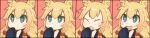  1girl animal_ears blonde_hair blush braid closed_eyes expressions fox_ears green_eyes long_hair mikan_(mikabe) open_mouth original simple_background solo twin_braids 