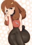  1girl :3 aoki_hagane_no_arpeggio brown_eyes brown_hair crossed_legs highres hyuuga_(aoki_hagane_no_arpeggio) long_hair monocle pantyhose ponpo sitting 