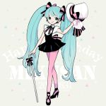  1girl aqua_eyes aqua_hair cane hat hatsune_miku high_heels l_hakase long_hair pantyhose pink_legwear smile solo top_hat twintails very_long_hair vocaloid 