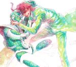  2boys gakuran hierophant_green jojo_no_kimyou_na_bouken kakyouin_noriaki multiple_boys redhead school_uniform stand_(jojo) traditional_media ura_(mukimeineko) watercolor_(medium) 