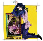  2boys black_hair broken_glass glass illuso jojo_no_kimyou_na_bouken man_in_the_mirror_(stand) mirror multiple_boys stand_(jojo) yyy246 