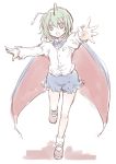  1girl antennae cape green_eyes green_hair monrooru open_hand open_mouth outstretched_arms short_pants sketch solo touhou wriggle_nightbug 