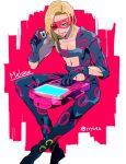  1boy blonde_hair blue_eyes computer gloves jojo_no_kimyou_na_bouken mask melone solo yyy246 