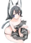  1girl animal_ears ariyoshi_gen black_hair black_panties blue_eyes cat_ears cat_tail clothes_removed looking_at_viewer maid_headdress original panties simple_background solo tail underwear underwear_only white_background 