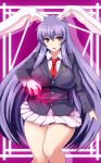  1girl animal_ears blazer blouse breasts ishimura_(ishimura-ya) large_breasts long_hair necktie open_mouth panties pantyshot pleated_skirt plump purple_hair rabbit_ears red_eyes reisen_udongein_inaba skirt solo thighs touhou underwear 