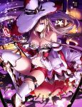  1girl absurdres armor bare_shoulders boots breasts cleavage collar elbow_gloves fingerless_gloves gloves hair_over_eyes hat highres knee_boots looking_at_viewer navel original short_shorts shorts star violet_eyes wand wizard_hat yuuki_kira 