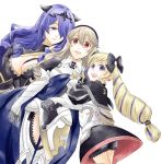  3girls armor blonde_hair breasts camilla_(fire_emblem_if) cleavage dress elise_(fire_emblem_if) fire_emblem fire_emblem_if gloves hair_over_one_eye hair_ribbon hairband long_hair multiple_girls my_unit_(fire_emblem_if) purple_hair red_eyes ribbon siblings sisters twintails violet_eyes wischocco 