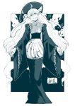  1girl character_name chinese_clothes crescent dress hat junko_(touhou) long_hair long_sleeves monochrome ribbon ryuhey sash smile solo tabard touhou very_long_hair wide_sleeves 