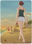  bare_shoulders beach brown_hair carrying child clouds crab gake_no_ue_no_ponyo jas kaze_no_tani_no_nausicaa lamppost long_image mother_and_son nape ohmu park ponyo risa_(ponyo) sand_sculpture sandals shell shoes short_hair shorts sky skyline sosuke stairs star_(sky) sun sunset tall_image toy_boat walking water 