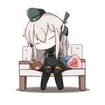  1girl :&gt; bench chibi closed_eyes hat heart highres kantai_collection nuu_(nu-nyu) sitting sleeping smile u-511_(kantai_collection) uniform white_hair yes 