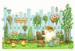  artist_name bear bird broom chick colored_pencil fence grass hat java_sparrow no_humans original pencil plant potted_plant simple_background st.kuma traditional_media trowel watercolor_(medium) watering_can white_background 