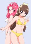  2girls akagi_towa amanogawa_kirara back-to-back bikini brown_hair go!_princess_precure hairband izuna_masaru long_hair multiple_girls precure red_eyes swimsuit violet_eyes 