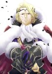  1boy armor blonde_hair cape fire_emblem fire_emblem_if gauntlets gloves kaboplus_ko marx_(fire_emblem_if) petals red_eyes simple_background solo sword weapon white_background 