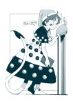  1girl blob book character_name doremy_sweet dress hat monochrome nightcap open_mouth pom_pom_(clothes) ryuhey short_hair skirt smile socks solo tail touhou 