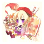  00tuma00 ahoge axis_powers_hetalia beret blonde_hair book box braid brush chibi flower hat kugelmugel_(hetalia) twin_braids violet_eyes 