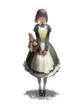  1girl apron attall bangs basket black_hair bread food highres loafers maid maid_apron original shoes short_hair solo standing white_background white_legwear 