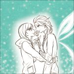  2girls anna_(frozen) blush casual contemporary couple elsa_(frozen) eye_contact flower frozen_(disney) happy holding_hands hooreng hug incest looking_at_another monochrome multiple_girls rose siblings sisters smile yuri 