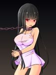  1girl alternate_costume azm_(mochanepore) bare_shoulders black_background blush breasts chain collarbone cowboy_shot cuffs dress hime_cut houraisan_kaguya long_hair looking_to_the_side open_mouth panties pantyshot pantyshot_(standing) red_eyes shiny shiny_hair short_dress sketch solo standing tears torn_clothes torn_dress touhou underwear very_long_hair 