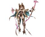  &gt;:) 1girl animal_ears arrow bangs bow_(weapon) breasts brown_hair cat_ears cleavage full_body granblue_fantasy hair_ornament high_heels holding holding_weapon leotard light_brown_hair long_hair long_sleeves looking_at_viewer metella_(granblue_fantasy) midriff minaba_hideo mole mole_under_mouth navel official_art see-through sidelocks small_breasts solo thigh-highs transparent_background twintails weapon white_legwear 