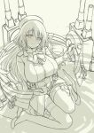  1girl atago_(kantai_collection) beret blush breasts cannon full_body hat highres huge_breasts kantai_collection lineart long_hair mecha_musume pas_(paxiti) solo 