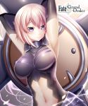  1girl absurdres armor armpits artist_request bare_shoulders blush breasts elbow_gloves fate/grand_order fate_(series) gloves highres shield shielder_(fate/grand_order) short_hair solo violet_eyes 