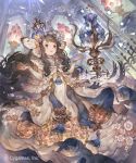  1girl brown_eyes brown_hair butterfly_wings commentary_request crown dress floral_print flower hair_flower hair_ornament head_wings lamp long_hair mikebosi original petals pointy_ears shingeki_no_bahamut solo tassel watermark wings 