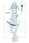  1girl american_flag_legwear american_flag_shirt character_name clownpiece fairy_wings hat jester_cap long_hair monochrome pantyhose ryuhey smile solo star striped tongue tongue_out torch touhou very_long_hair wings 