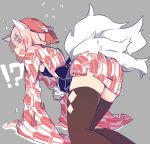  !? 1girl all_fours animal_ears blush dissolving_clothes multiple_tails open_mouth original pepekekeko phantasy_star phantasy_star_online_2 pink_eyes pink_hair short_hair simple_background solo tail thigh-highs 