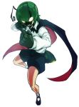  1girl antennae cape fighting_stance firefly flat_chest full_body glowing glowing_eyes green_eyes green_hair no_pupils short_hair shorts solo space_jin tail touhou wriggle_nightbug 