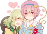  2girls green_hair heart holding_arm komeiji_koishi komeiji_satori multiple_girls n-mix pink_eyes pink_hair sash siblings sisters smile touhou 