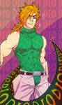  artist_name bandages blonde_hair diego_brando dio_brando_(cosplay) fang gloves jojo_no_kimyou_na_bouken muscle niitsumee scarf scary_monsters_(stand) shirt signature sparkle steel_ball_run tail tight_shirt white_gloves 